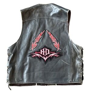 Milwaukee Harley Davidson Brown Leather Side Lace Motorcycle Vest Mens L Vintage